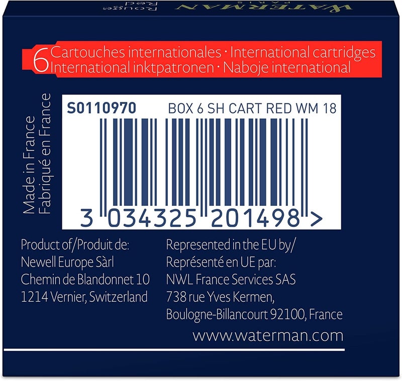 Waterman Mini International Cartridges for Fountain Pens, Audacious Red, Box of 6 - Image 2